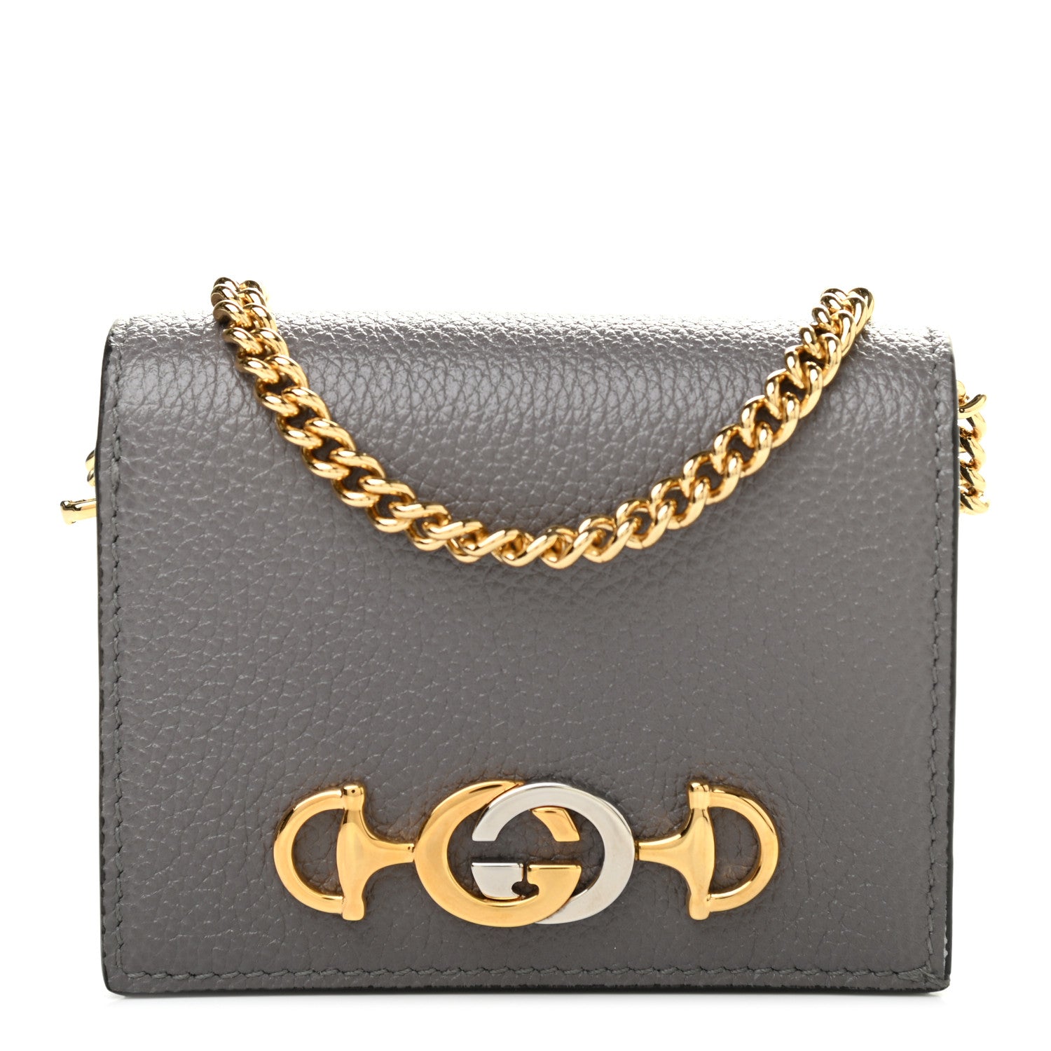 Gucci Grainy Calfskin Zumi Chain Card Case Wallet Dusty Grey 1 of 7