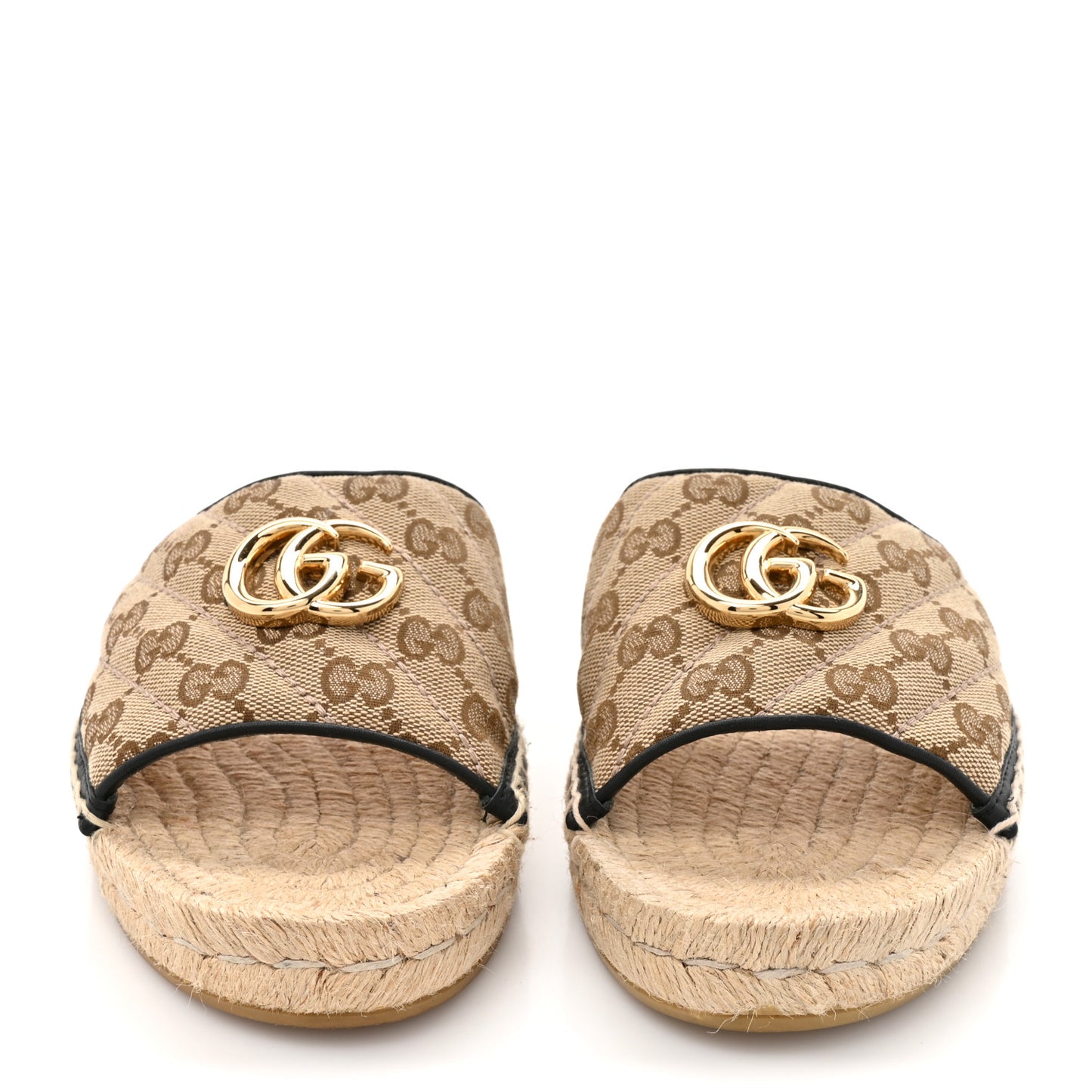 Monogram Matelasse GG Marmont Espadrille 20mm Slide Sandals 40 Beige Ebony Black