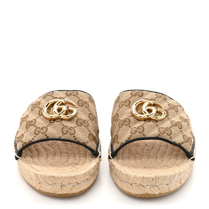 Gucci Monogram Matelasse GG Marmont Espadrille 20mm Slide Sandals 40 Beige Ebony Black 3 of 11