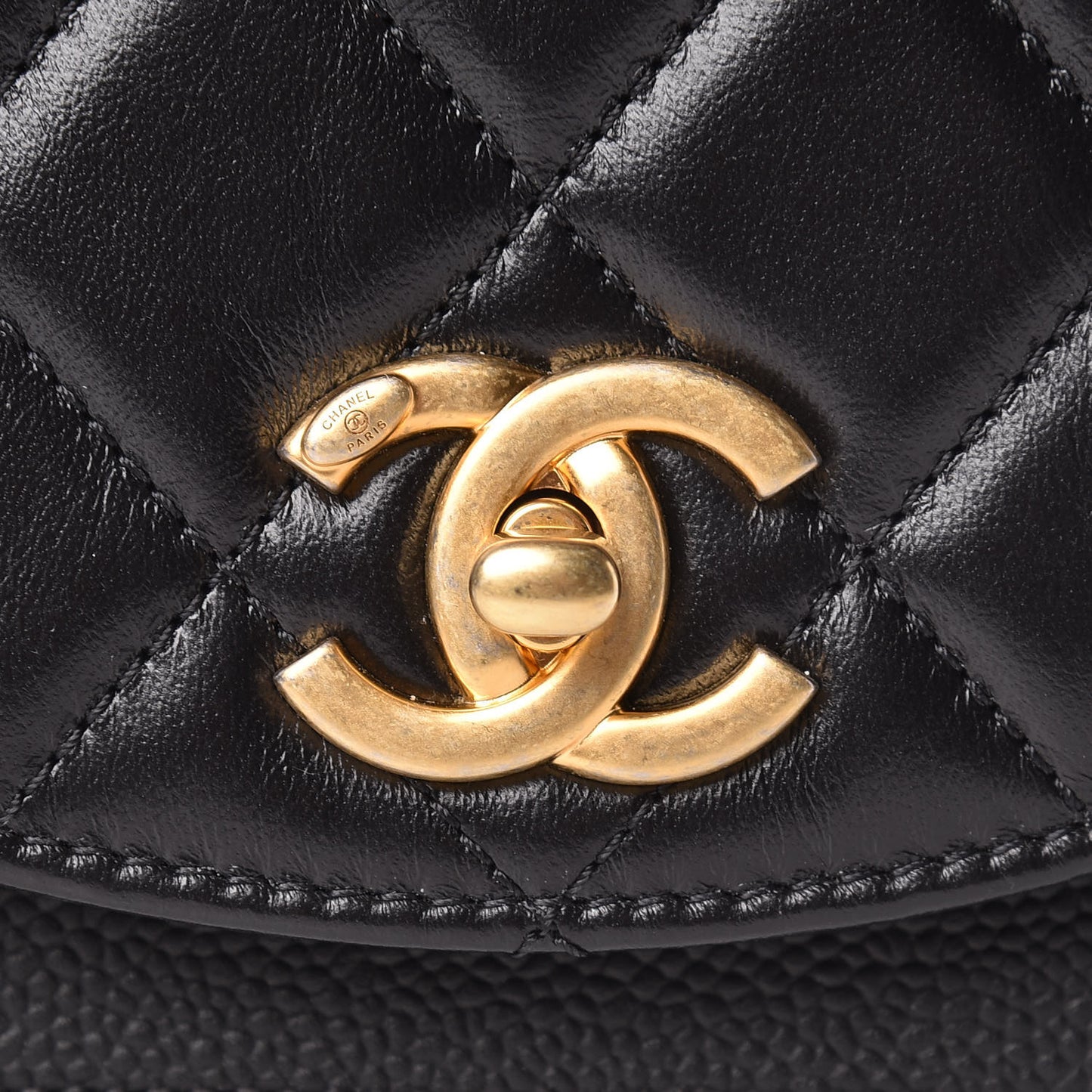 Calfskin Caviar Quilted Mini Chain Handle Flap Black