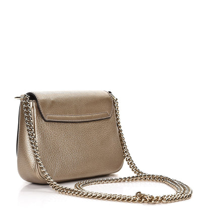 Gucci Metallic Pebbled Calfskin Small Soho Flap Crossbody Golden Beige 3 of 7