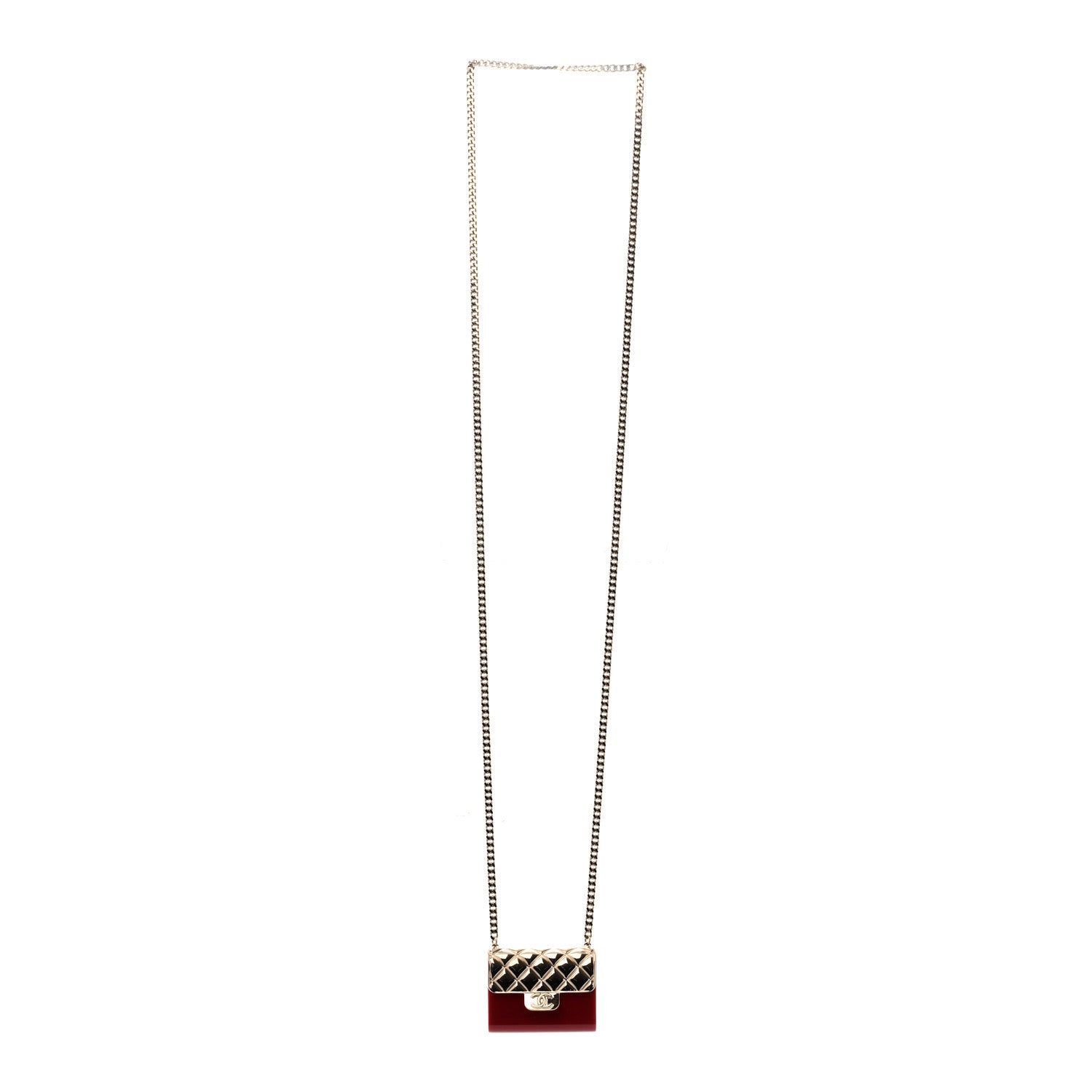 Chanel Metal Resin Flap Bag Long Necklace Gold Red 3 of 6