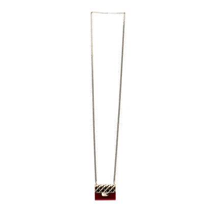 Chanel Metal Resin Flap Bag Long Necklace Gold Red 3 of 6