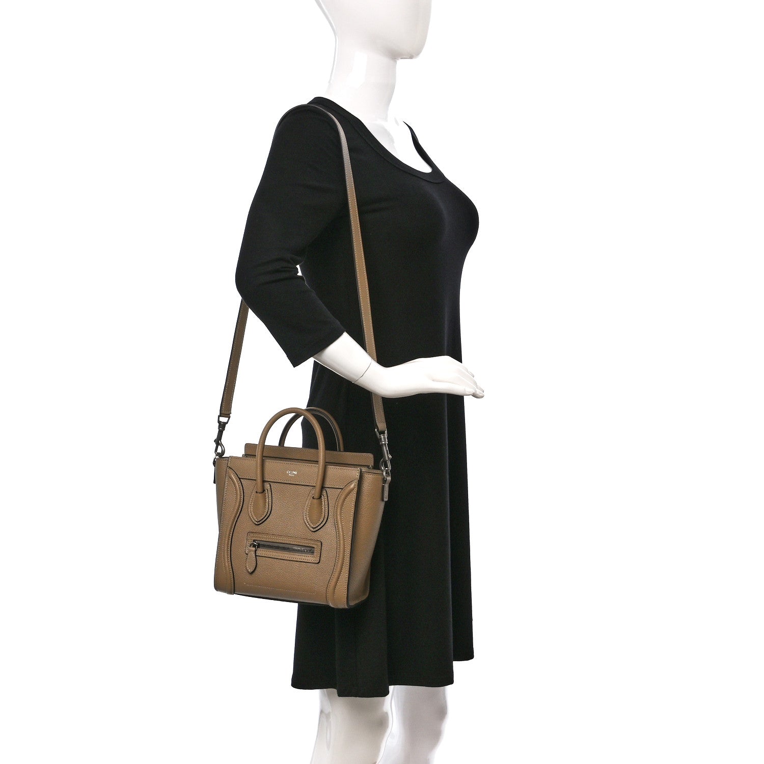 Celine Drummed Calfskin Nano Luggage Dune 2 of 8