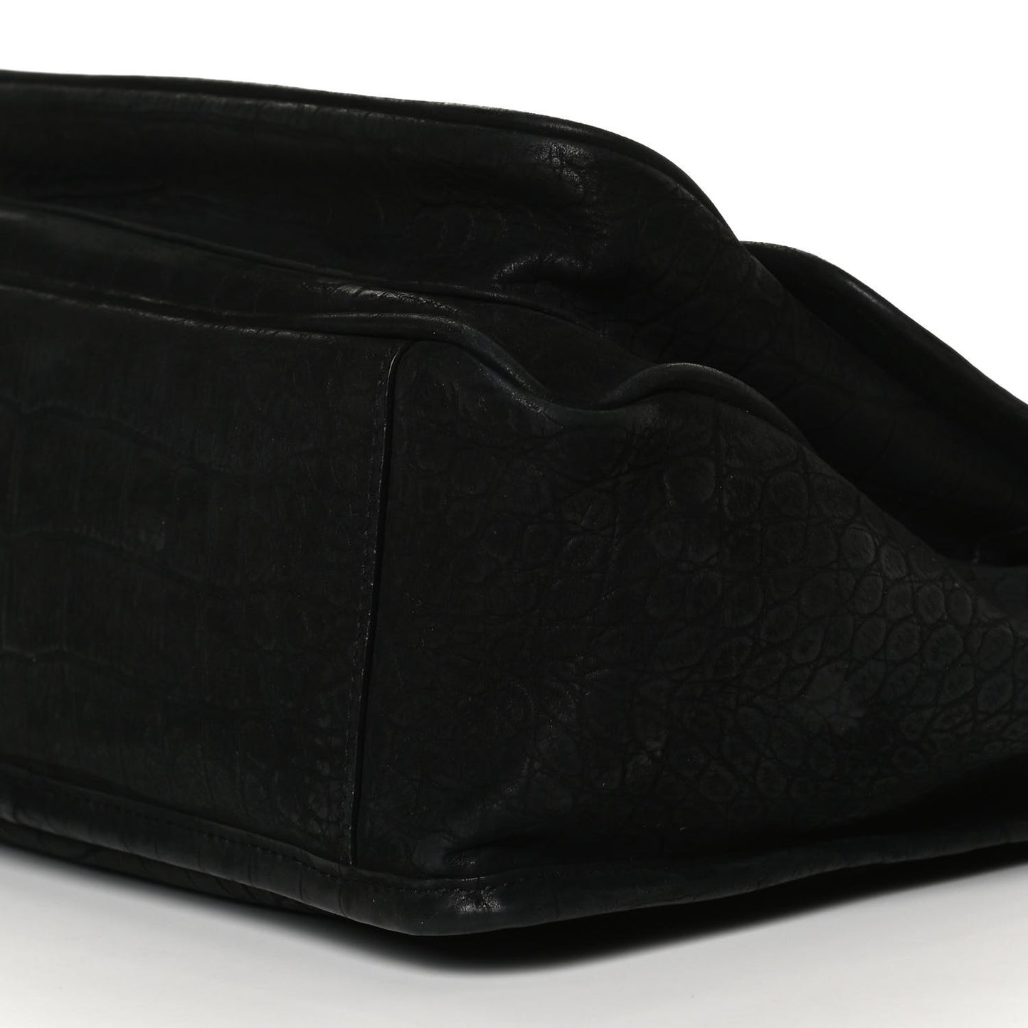 Nubuck Crocodile Embossed Monogram Medium Niki Chain Satchel Black