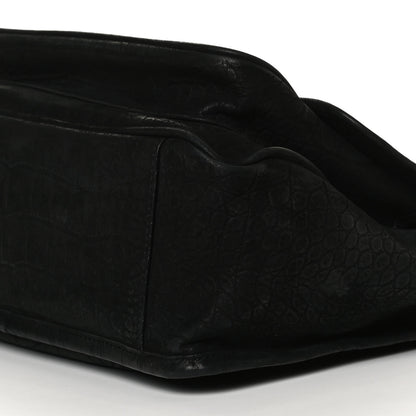 Saint Laurent Nubuck Crocodile Embossed Monogram Medium Niki Chain Satchel Black 9 of 12