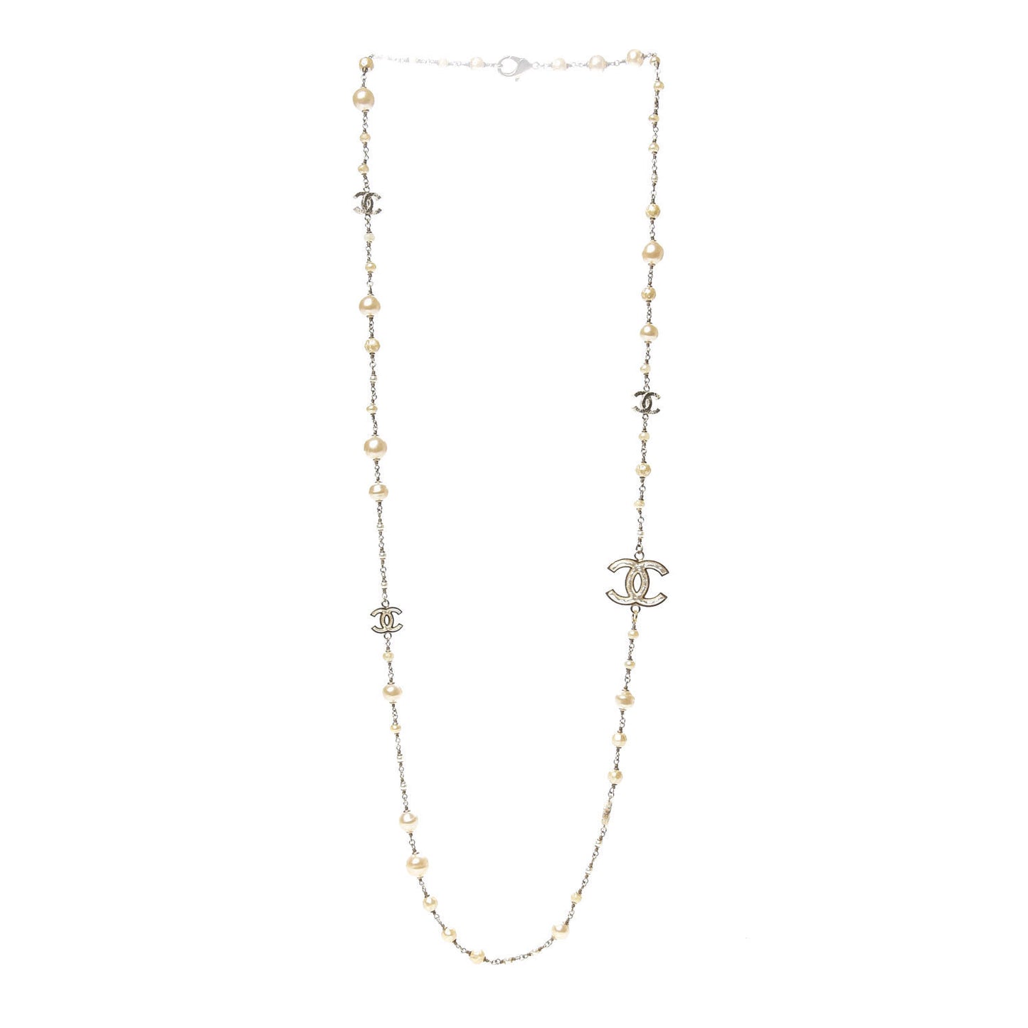 Textured Enamel Beaded Pearl CC Long Necklace Gold