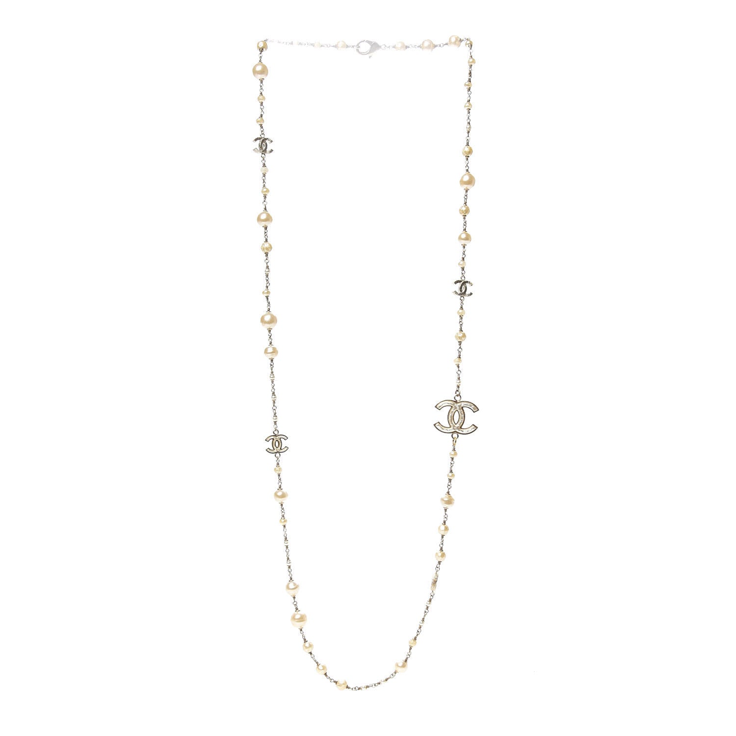 Chanel Textured Enamel Beaded Pearl CC Long Necklace Gold 3 of 4