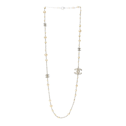 Chanel Textured Enamel Beaded Pearl CC Long Necklace Gold 3 of 4