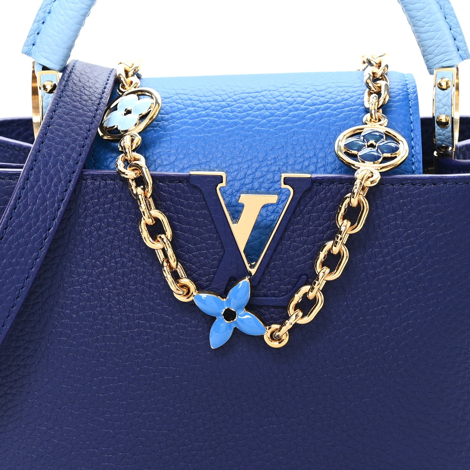Louis Vuitton Taurillon Enamel Flower Chain Capucines BB Blue 7 of 9