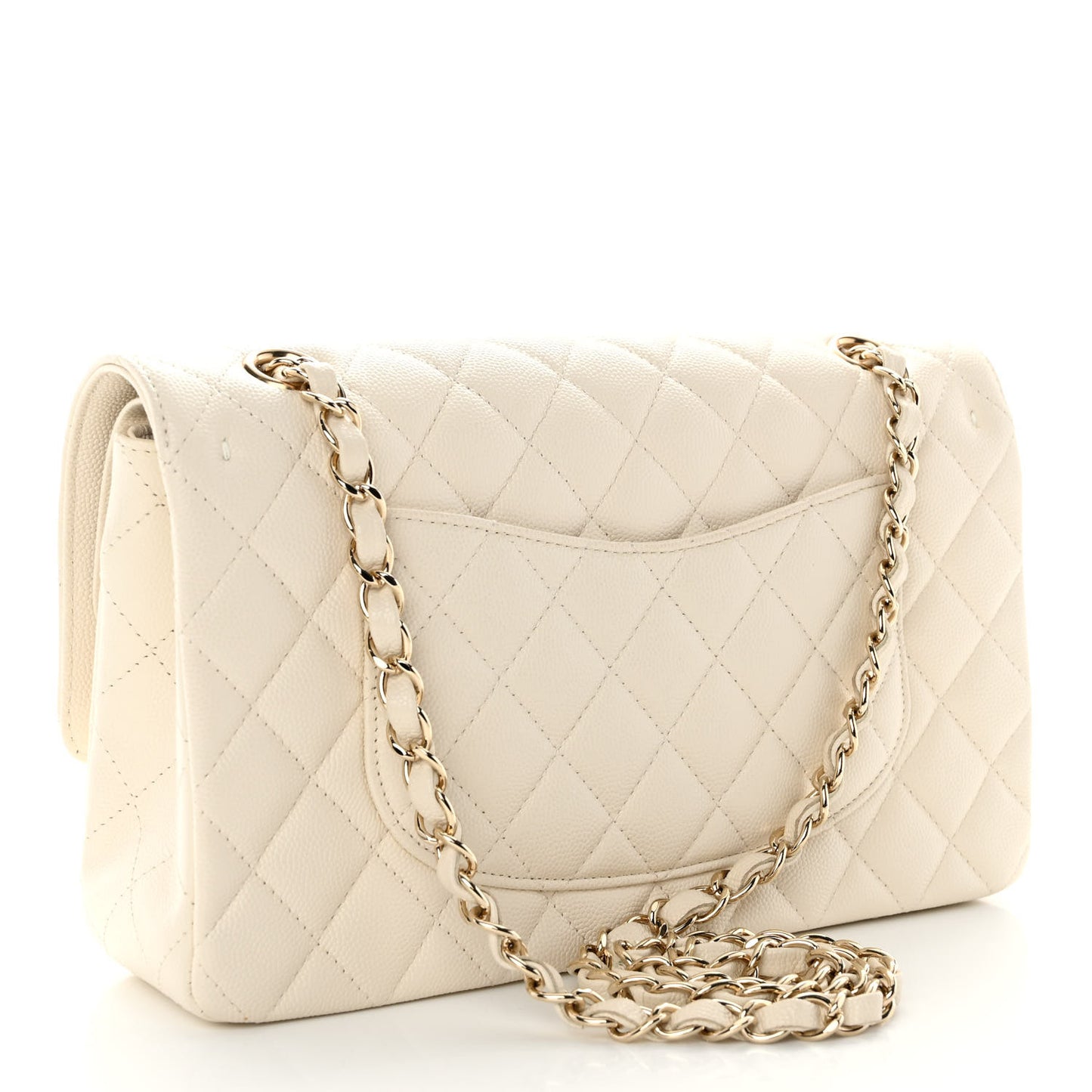 Caviar Quilted Medium Double Flap White
