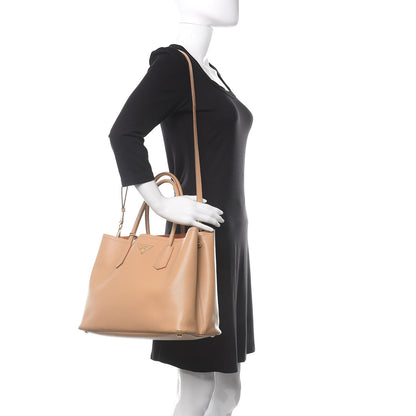 Prada Saffiano Cuir Medium Double Bag Noisette Papaya 2 of 13