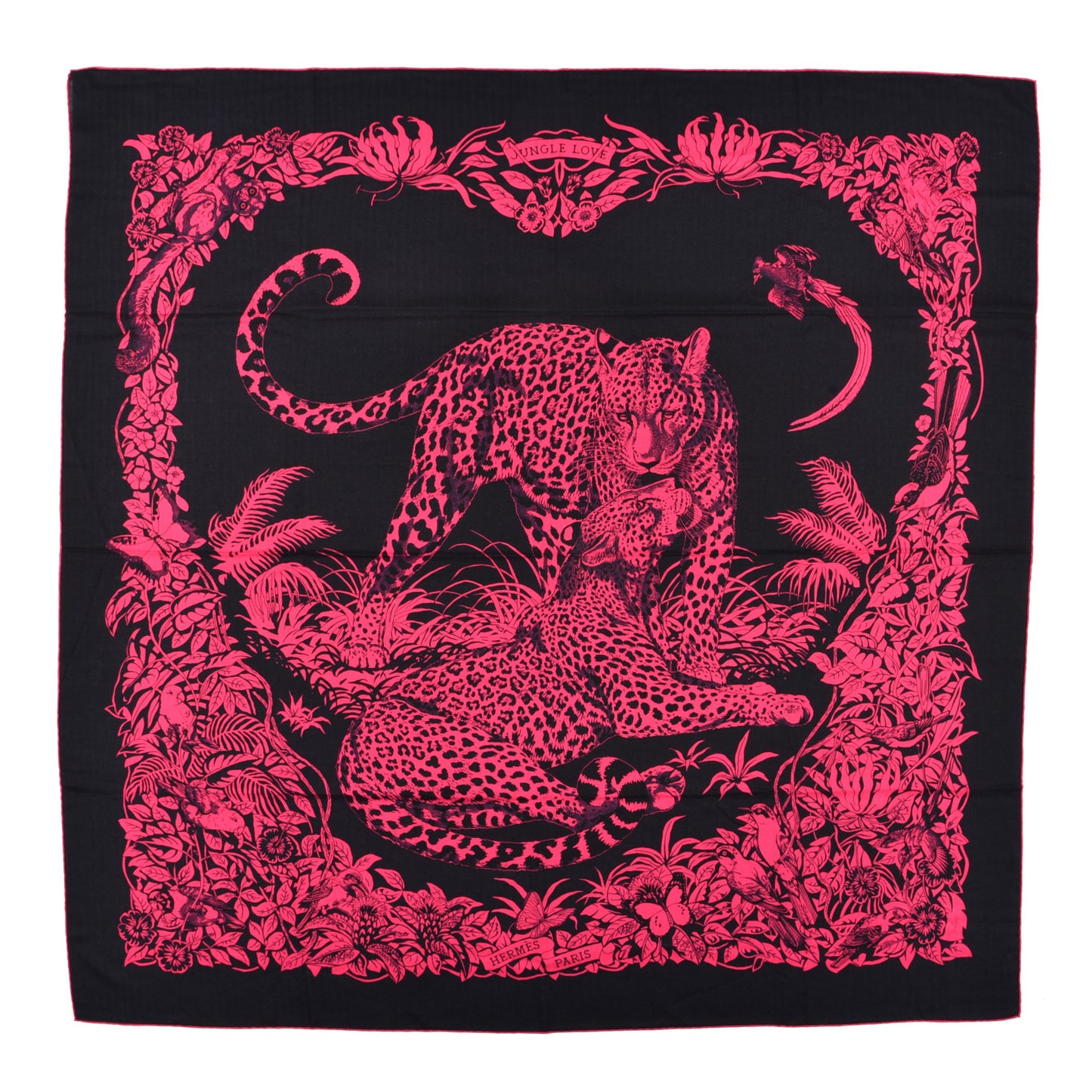 Cashmere Silk Jungle Love Tattoo Shawl 140 Bleu Noir Rose Vif