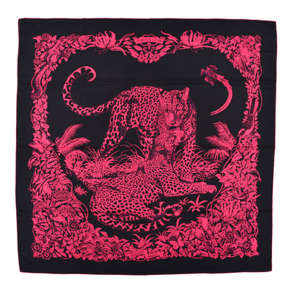 Hermes Cashmere Silk Jungle Love Tattoo Shawl 140 Bleu Noir Rose Vif 1 of 5