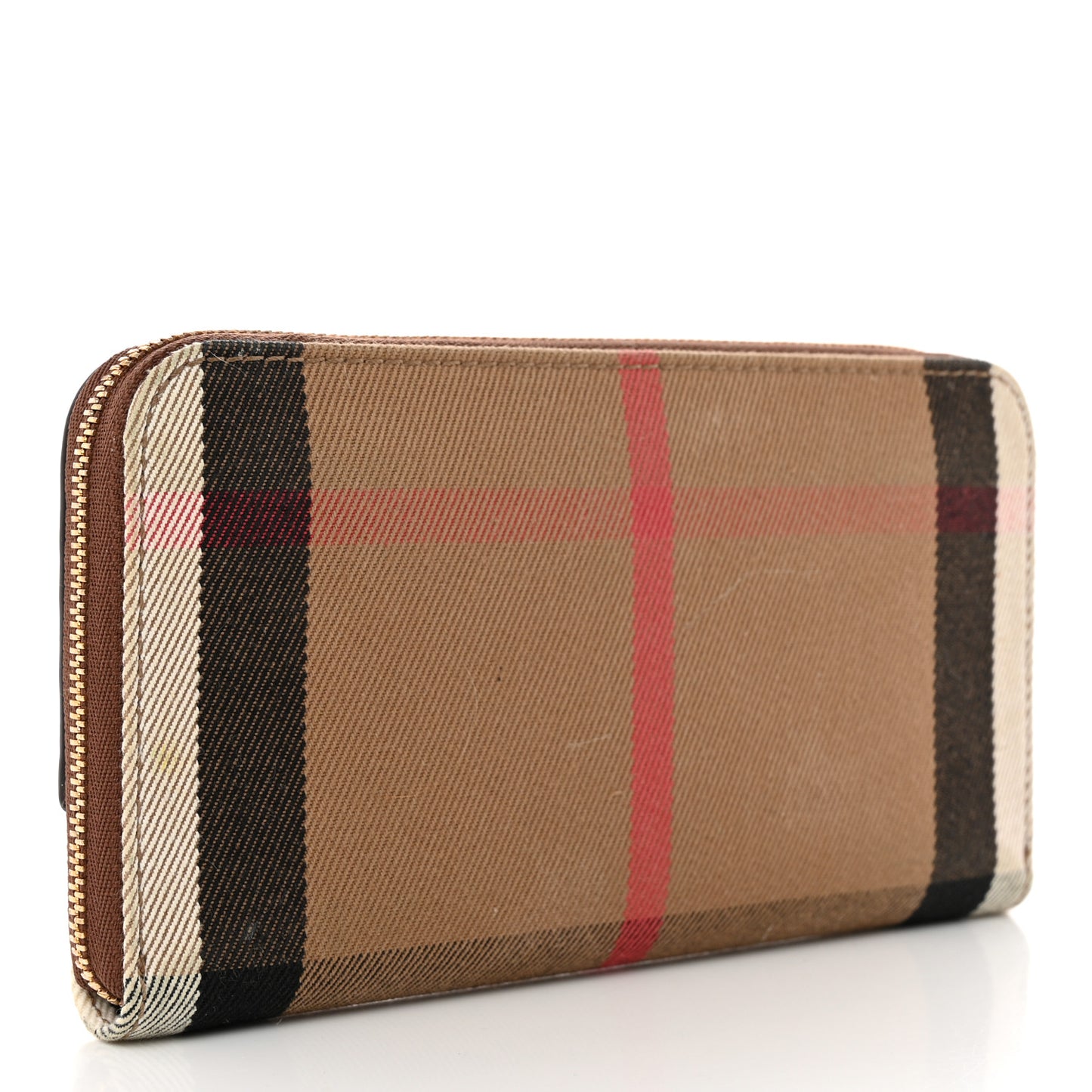 Calfskin House Check Elmore Zip Around Wallet Tan