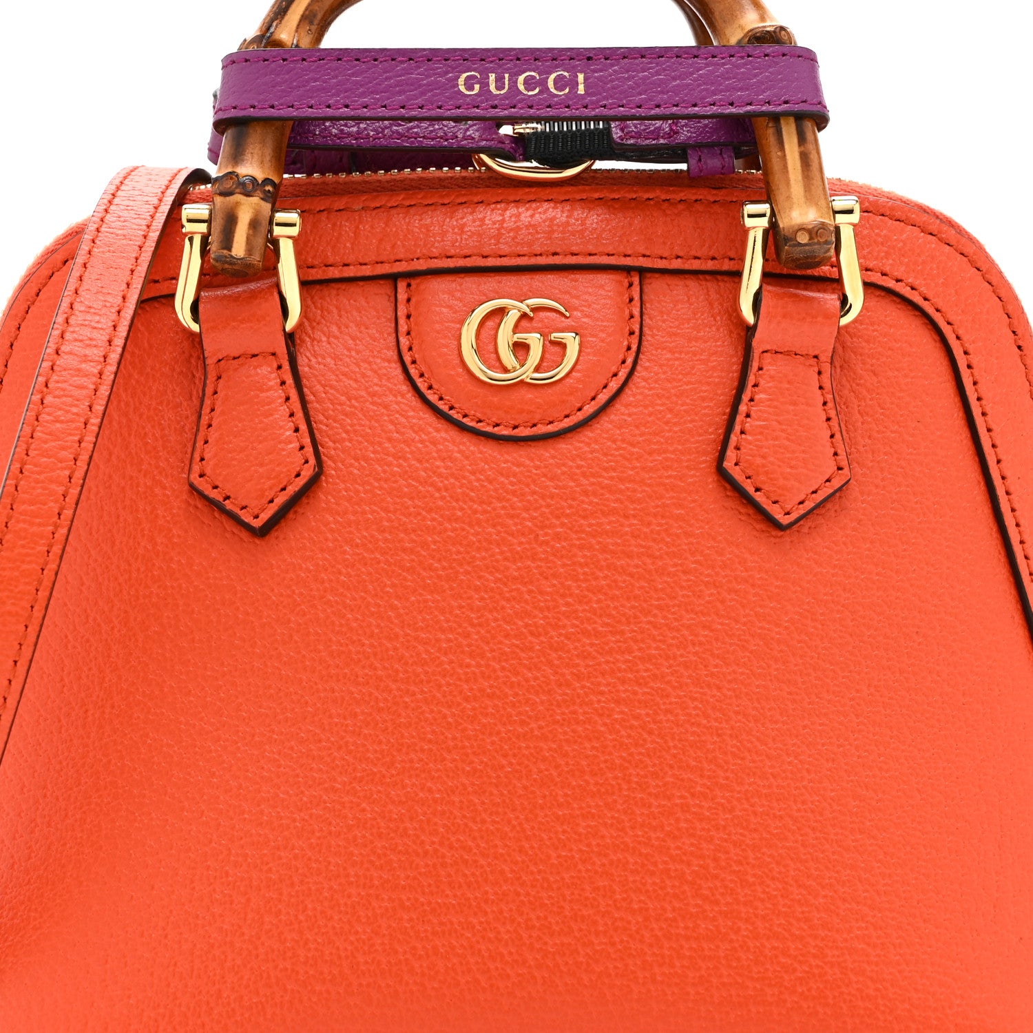 Gucci Textured Dollar Calfskin Mini Diana Dome Tote Bag Deep Orange Spicy Cyclamin 9 of 11