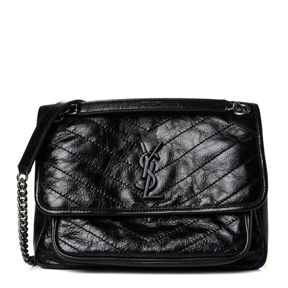 Saint Laurent Crinkled Calfskin Matelasse Monogram Medium Niki Chain Satchel Black 1 of 6