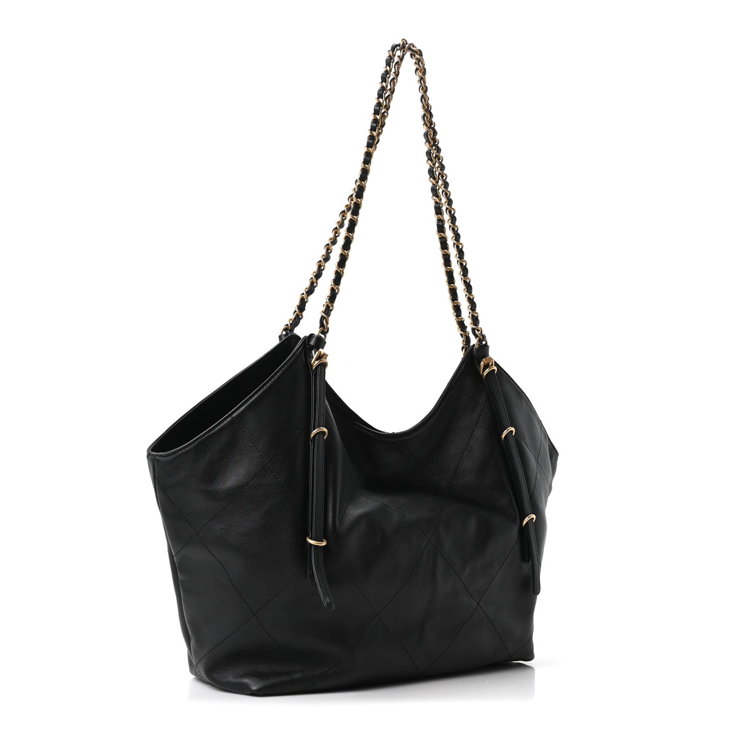 Calfskin Quilted Small Shopping Bag Black
