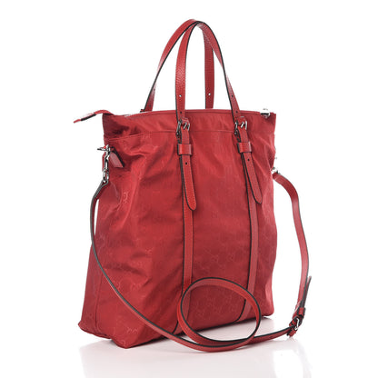 Gucci Nylon Monogram Dollar Calfskin Medium Vertical Tote Vibrant Red 4 of 10