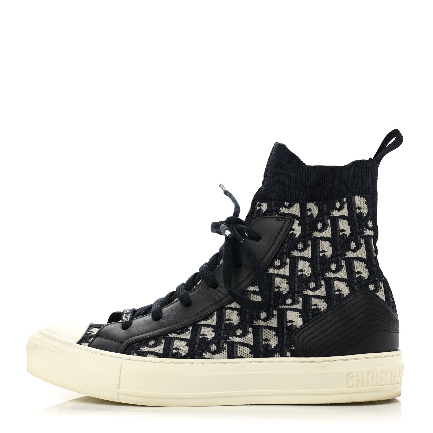 Christian Dior Technical Knit Calfskin Oblique Womens Walk'n Dior High Top Sneakers 40.5 Deep Blue 1 of 12