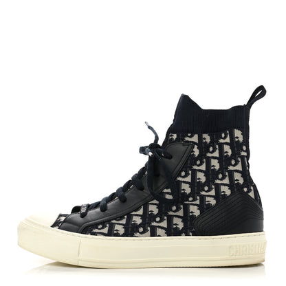 Christian Dior Technical Knit Calfskin Oblique Womens Walk'n Dior High Top Sneakers 40.5 Deep Blue 1 of 12