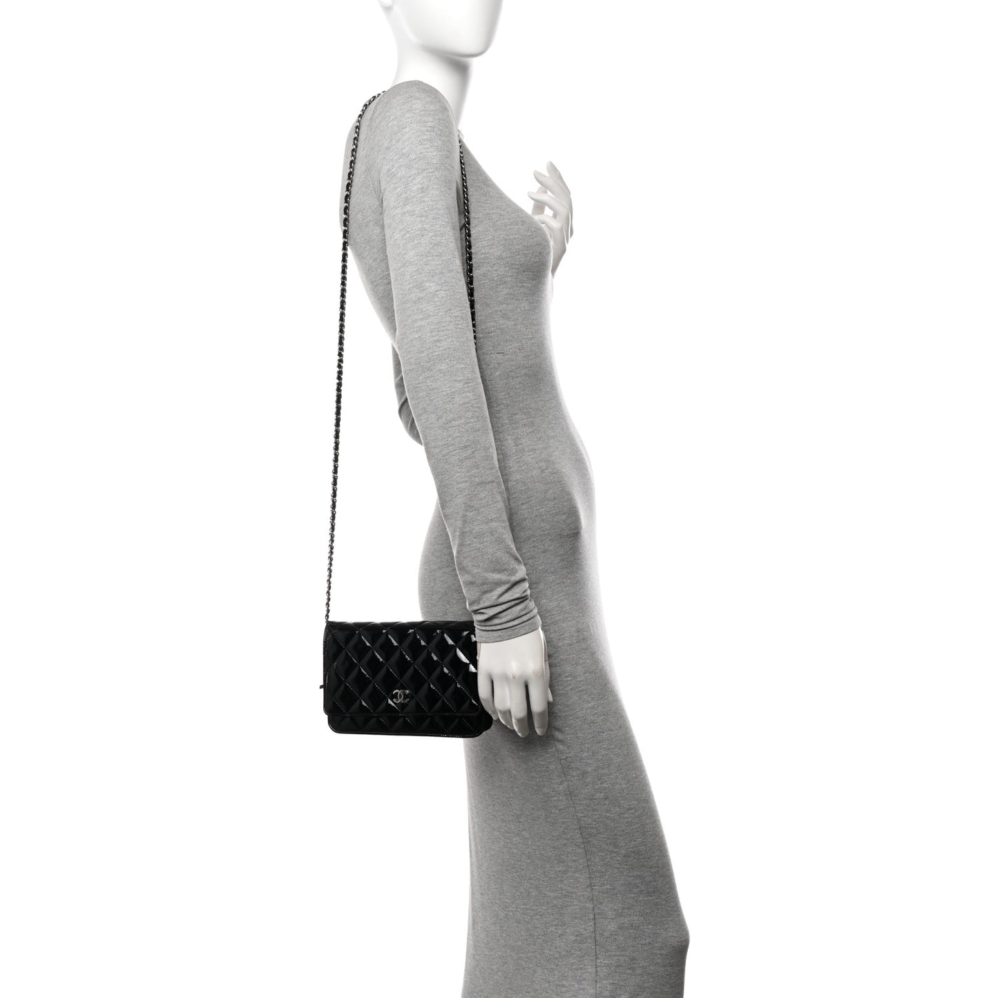 Patent Quilted Wallet On Chain WOC Black