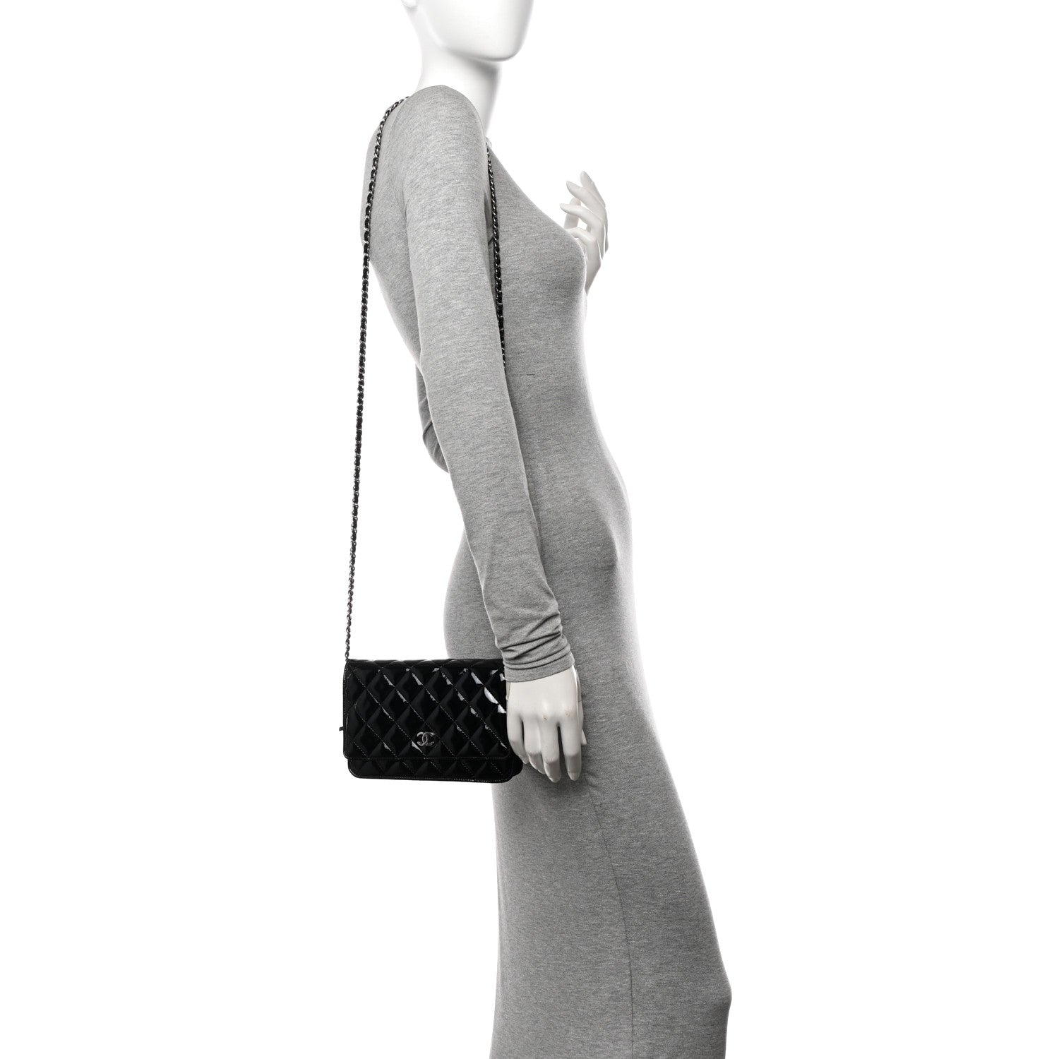 Chanel Patent Quilted Wallet On Chain WOC Black 2 of 12