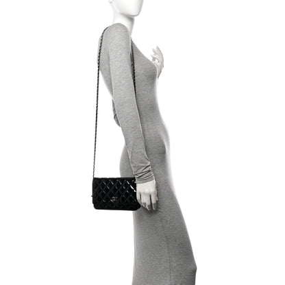 Chanel Patent Quilted Wallet On Chain WOC Black 2 of 12