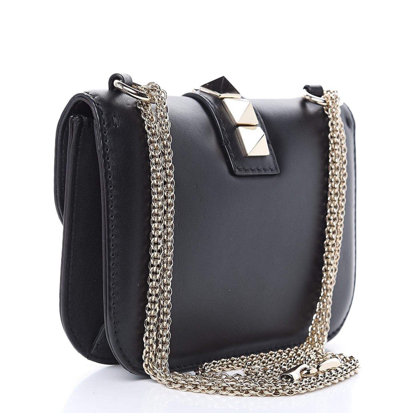 Vitello Small Glam Lock Rockstud Flap Black