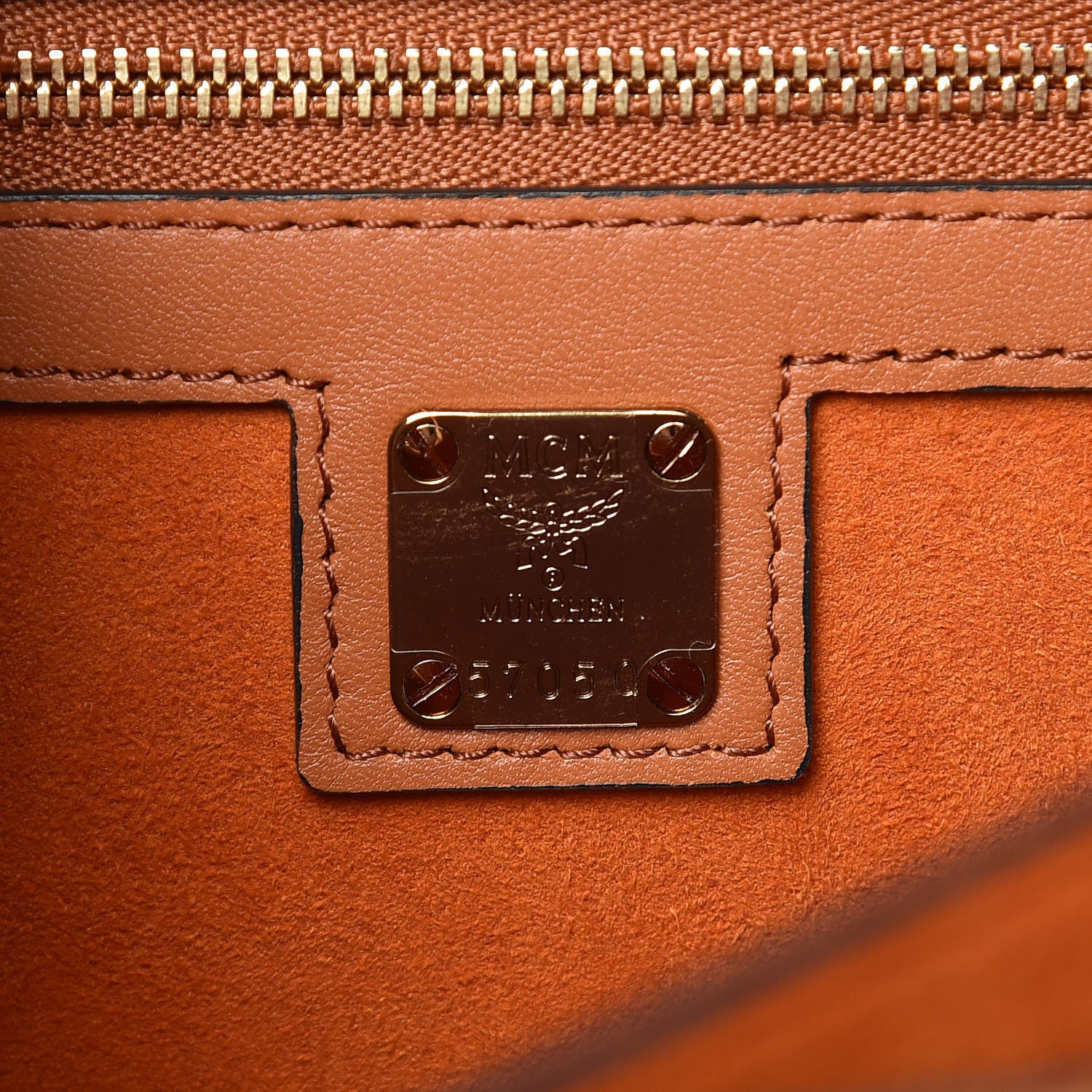 MCM Visetos Medium Patricia Pocket Satchel Cognac 7 of 8