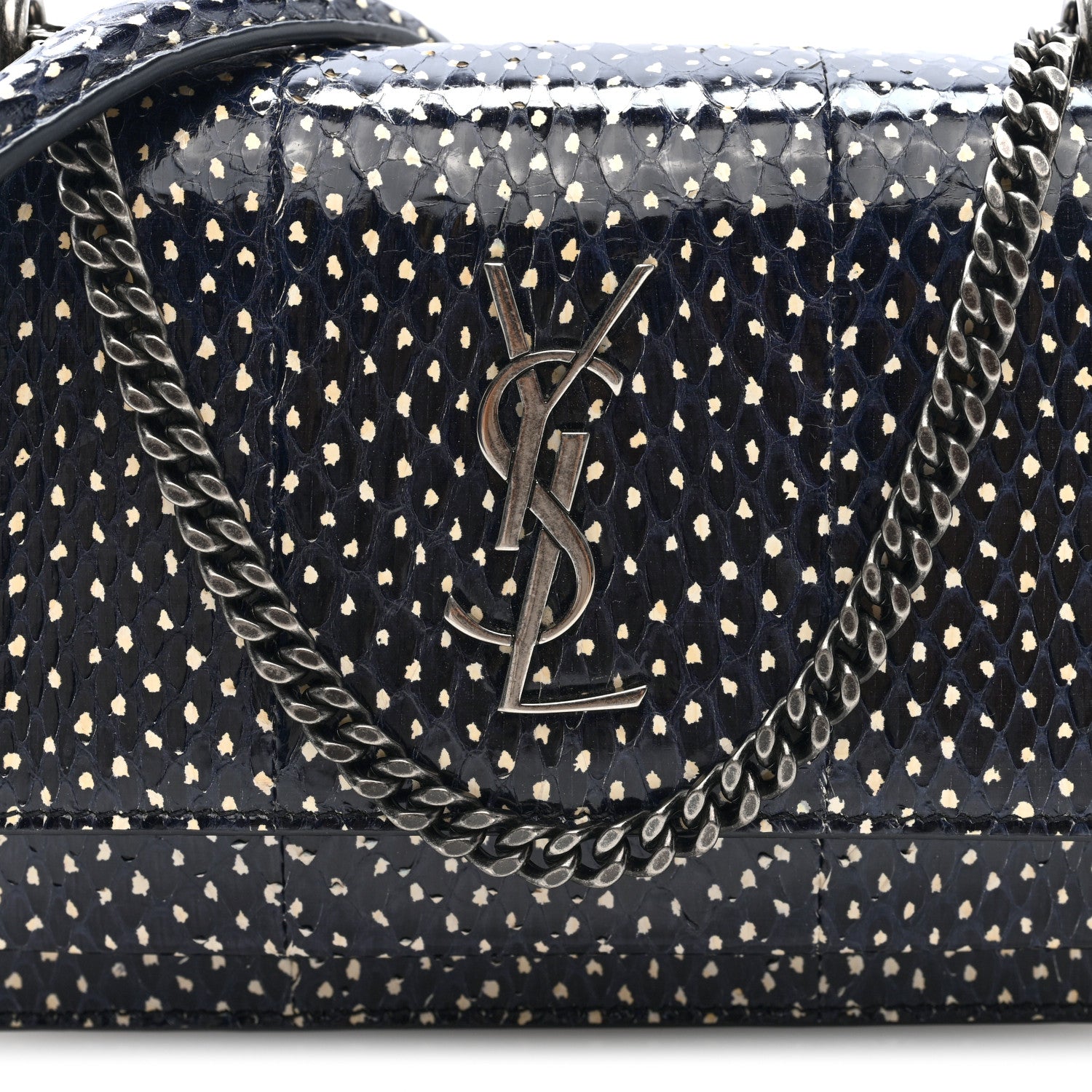 Saint Laurent Elaphe Nappa Monogram Sunset Chain Wallet Black White 6 of 8