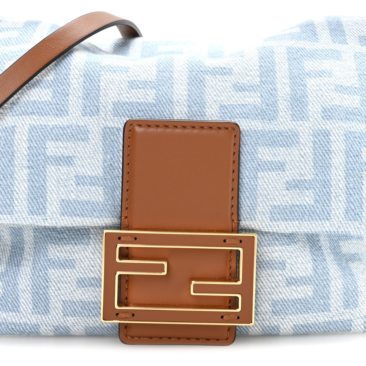 Fendi Denim Calfskin Small Mamma Baguette Light Denim Soft Gold 8 of 10