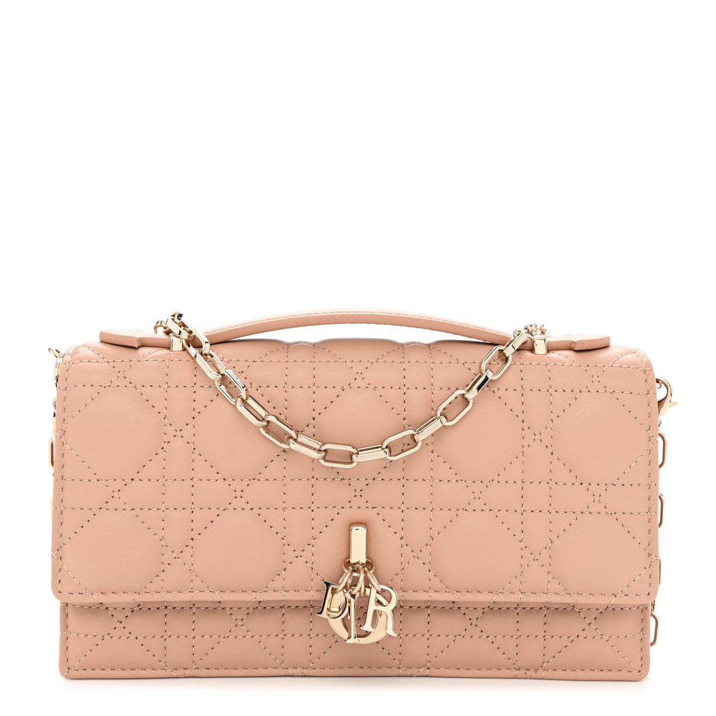 Lambskin Lady Dior Top Handle Clutch Caramel Beige