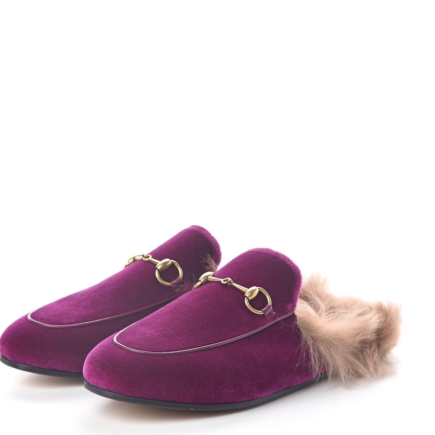 Gucci Velvet Fur Womens Princetown Slippers 38 Fucsia Violet Cyclamen Natural 3 of 8