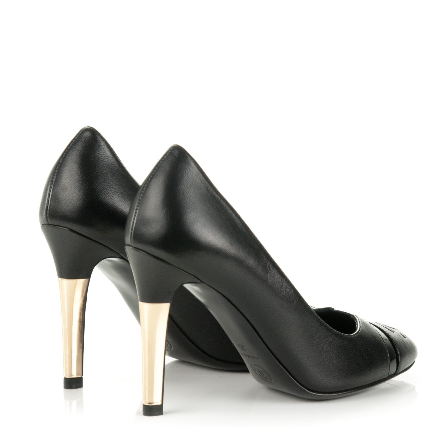 Chanel Lambskin Patent Cap Toe CC Pumps 35 Black 4 of 11