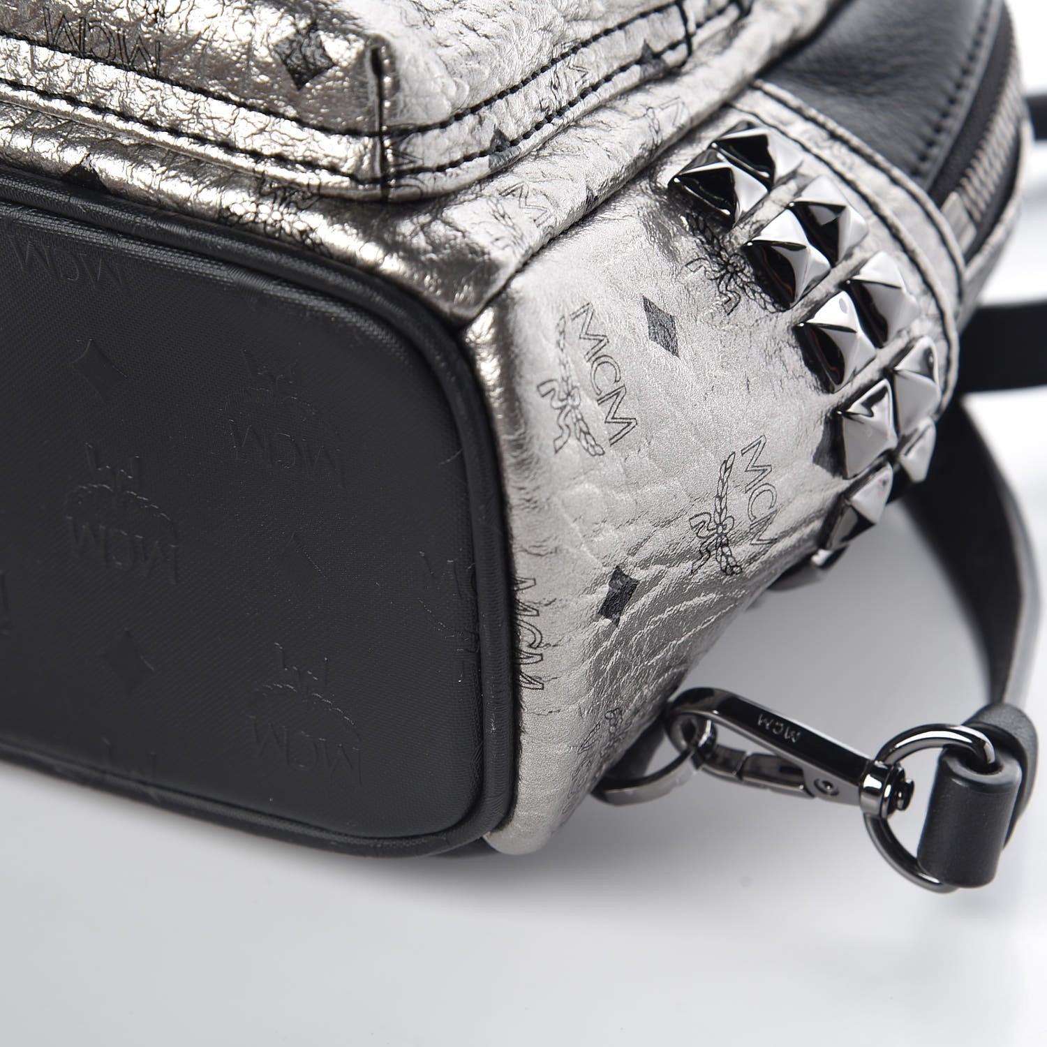 MCM Metallic Visetos Side Stud Mini Stark Backpack Silver Black 6 of 11