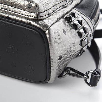 MCM Metallic Visetos Side Stud Mini Stark Backpack Silver Black 6 of 11