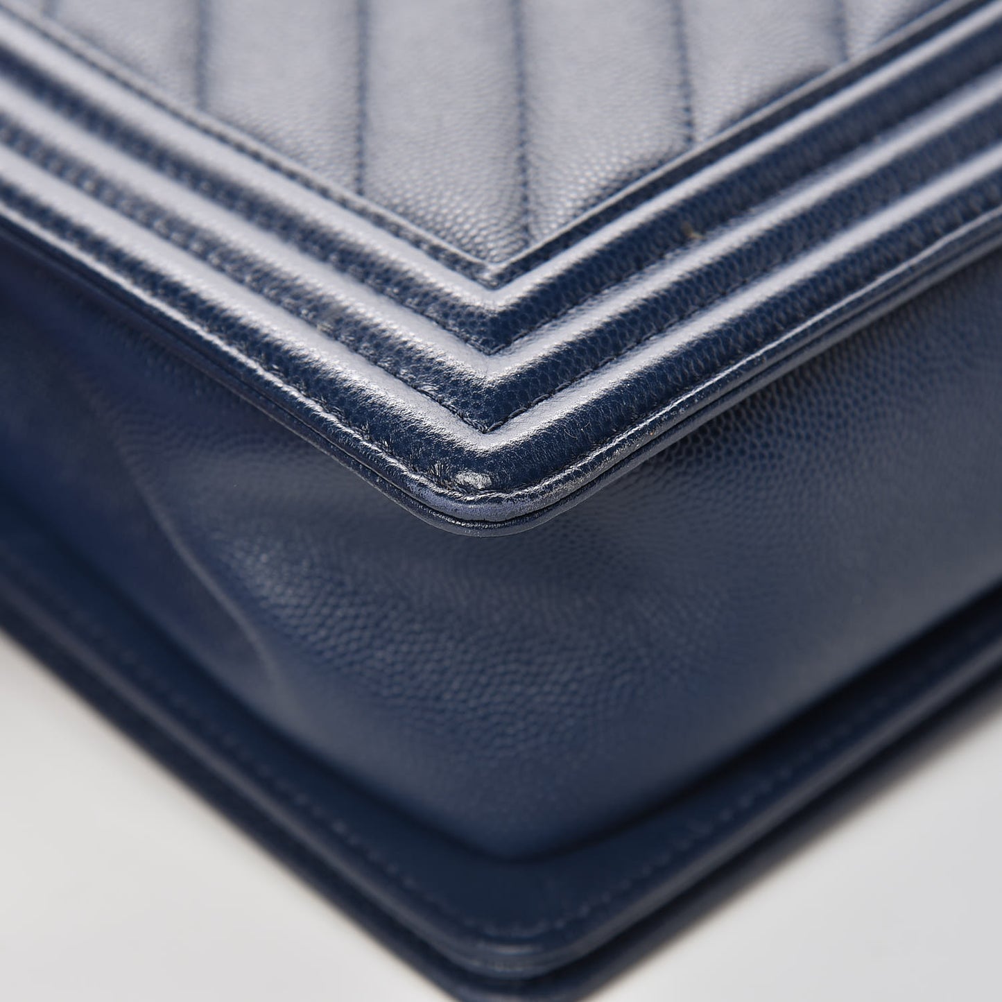 Caviar Chevron Quilted New Medium Boy Flap Dark Navy Blue