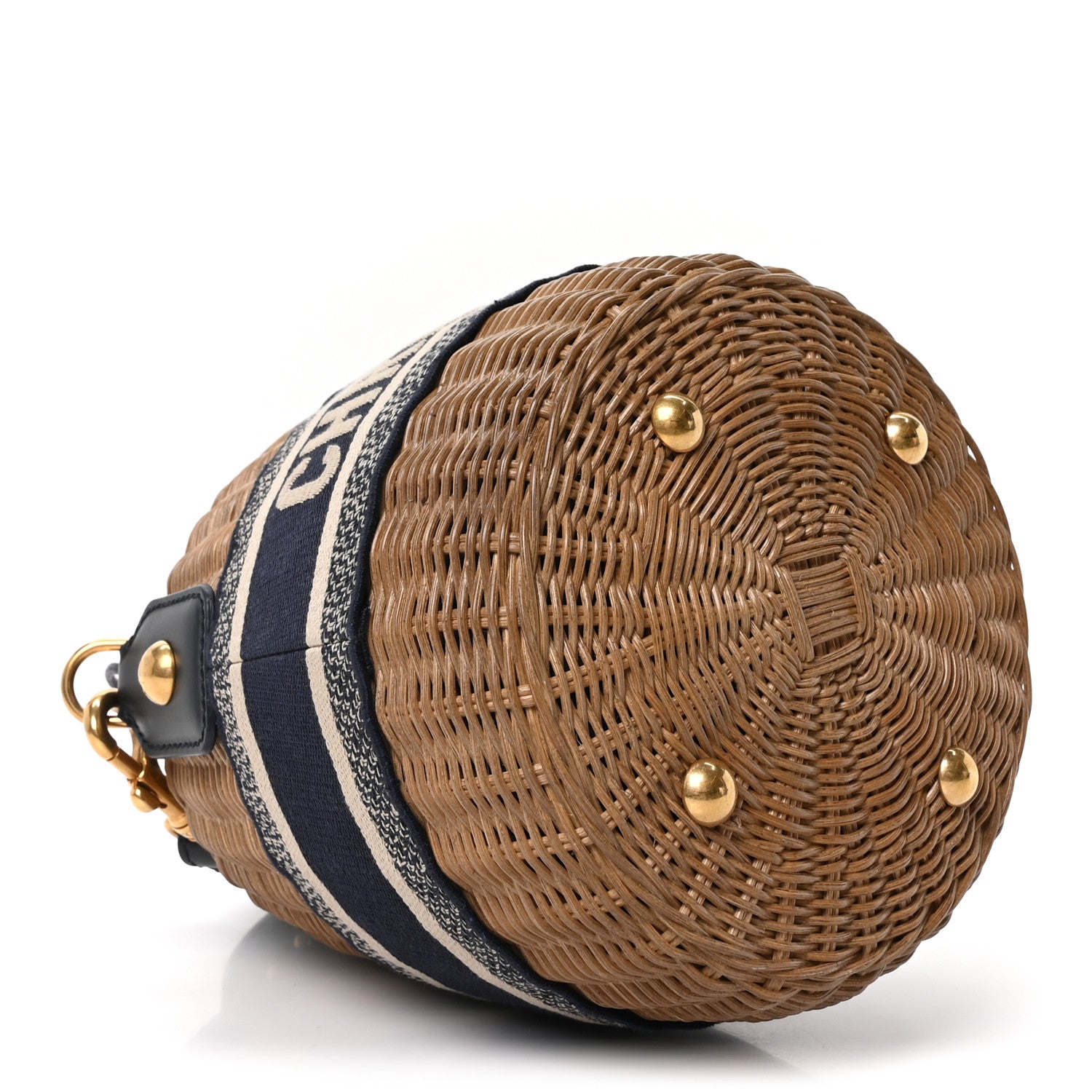 Christian Dior Wicker Oblique Drawstring Bucket Bag Blue 4 of 9