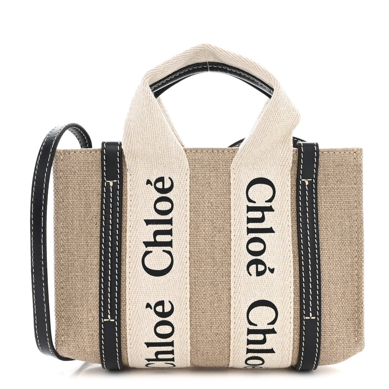 Chloe Cotton Calfskin Mini Woody Ribbon Tote White Blue 1 of 10