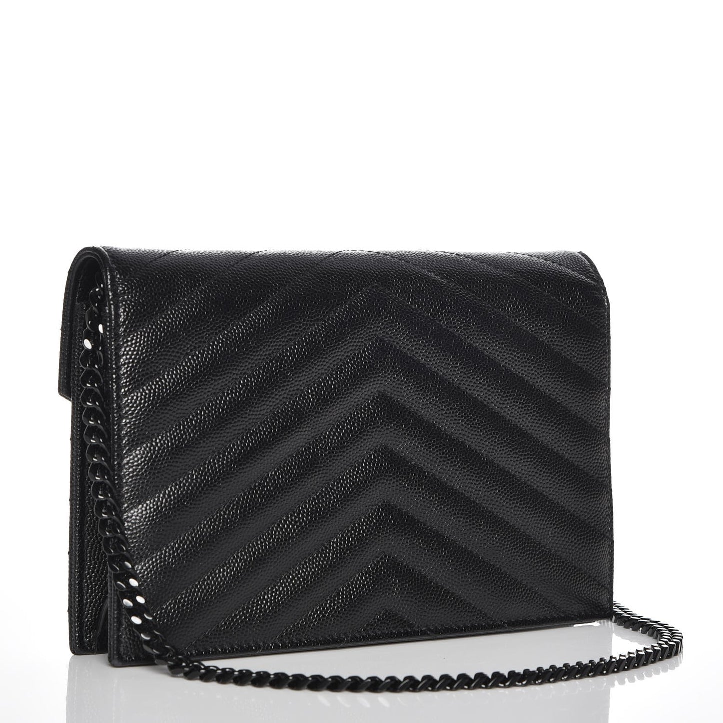 Grain De Poudre Matelasse Chevron Monogram Envelope Chain Wallet Black