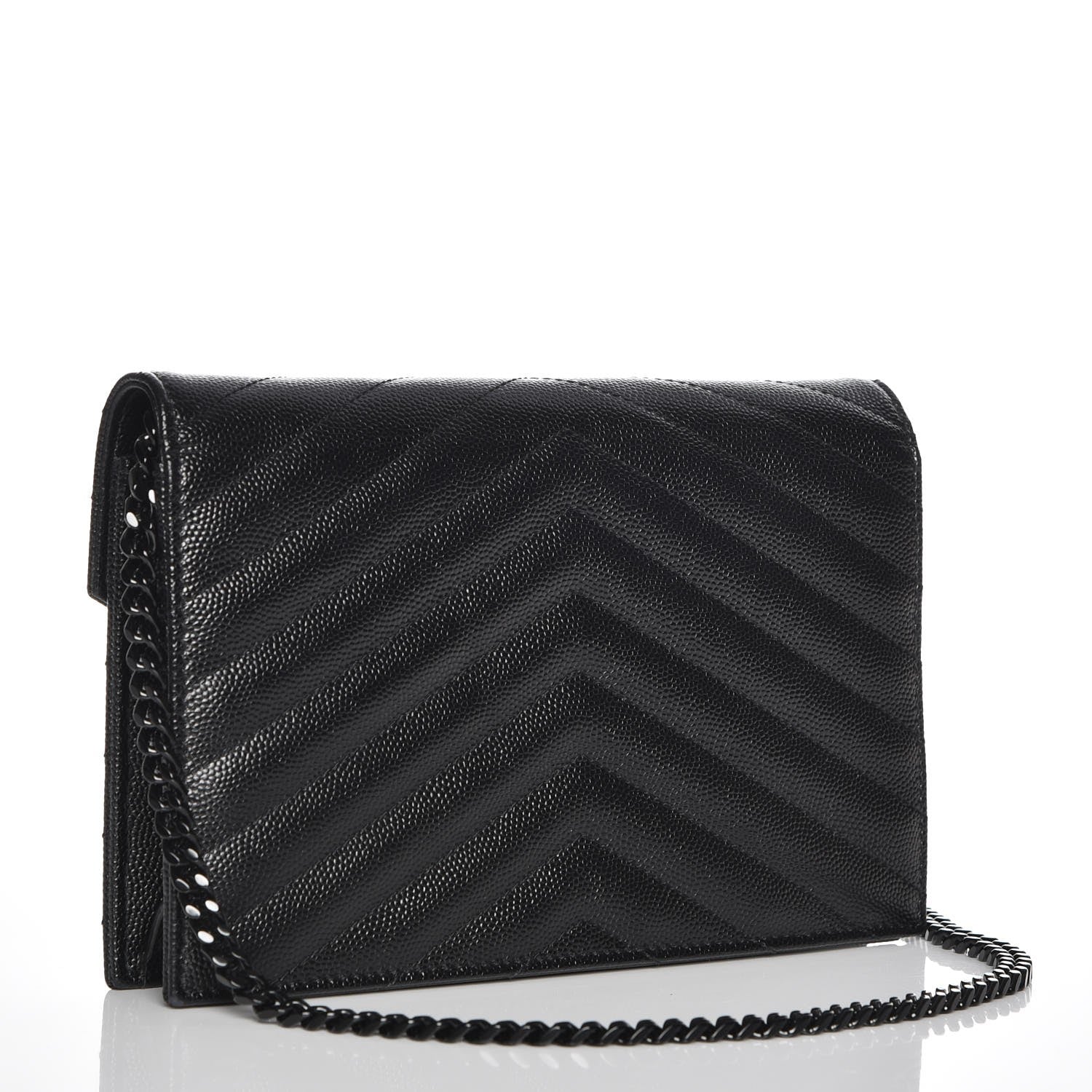 Saint Laurent Grain De Poudre Matelasse Chevron Monogram Envelope Chain Wallet Black 3 of 8