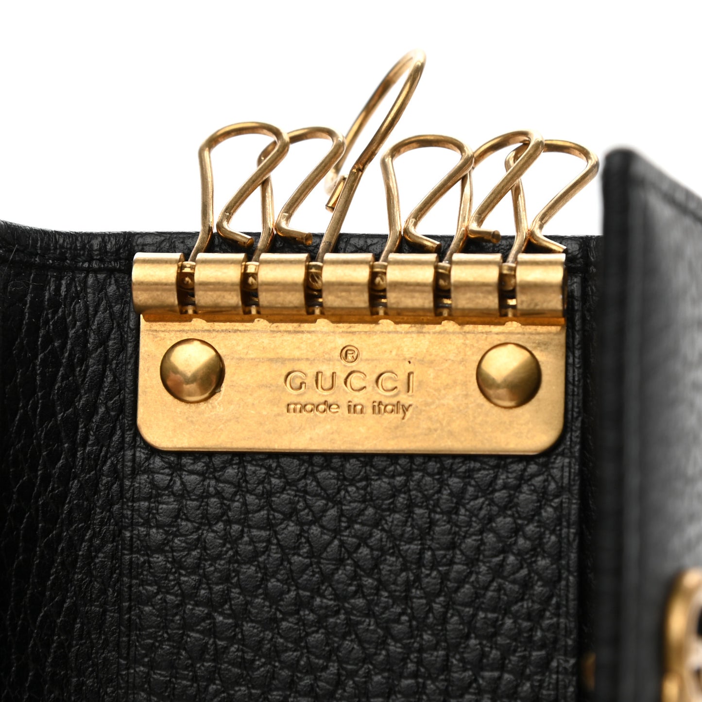 Pebbled Calfskin Butterfly 6 Key Holder Case Black