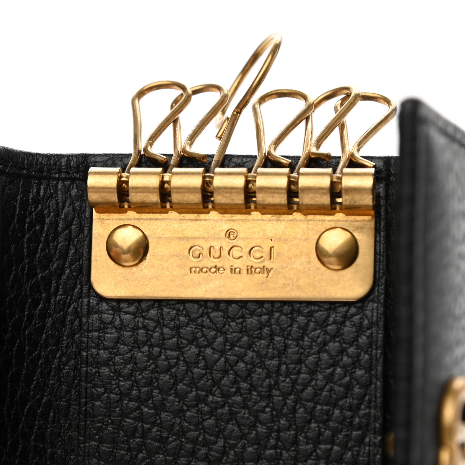 Gucci Pebbled Calfskin Butterfly 6 Key Holder Case Black 6 of 10
