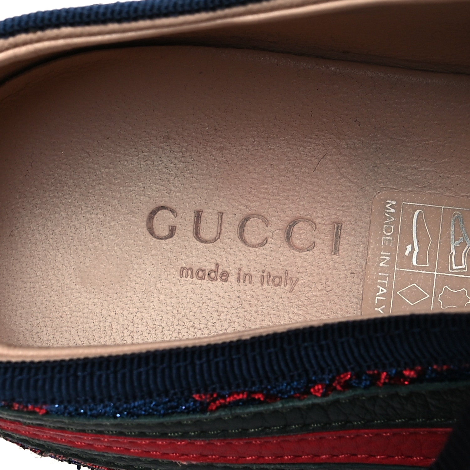 Gucci Lurex Calfskin Web GG Monogram Womens Falacer Sneakers 38 Iridescent Blue Iridescent Red Silver 8 of 9