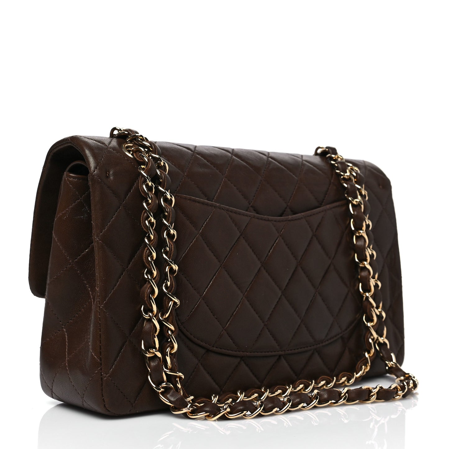 Lambskin Quilted Medium Double Flap Dark Brown