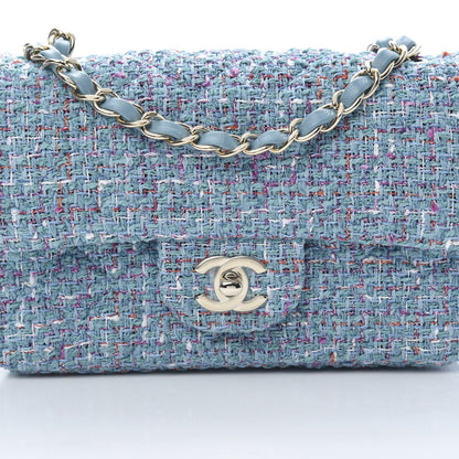 Chanel Tweed Quilted Mini Rectangular Flap Turquoise Purple White Red 8 of 11