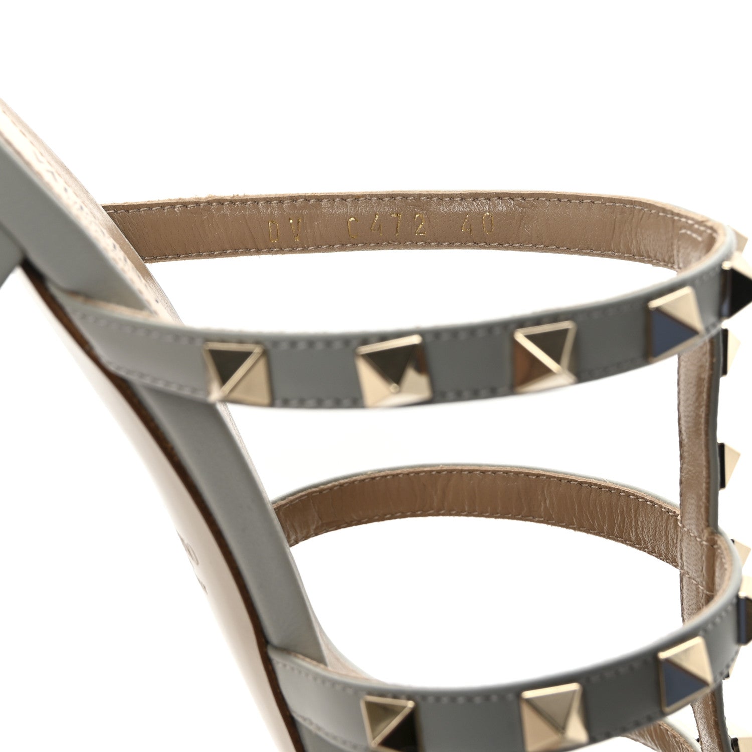 Valentino Garavani Calfskin Rockstud 60mm Caged Slide Sandals 40 Opal Grey 9 of 10