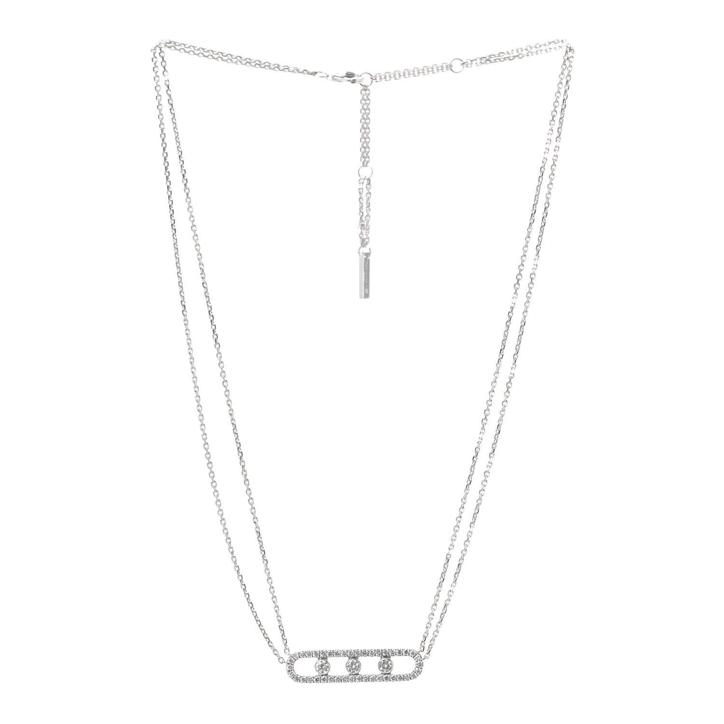 18K White Gold Diamond Move Double Chain Pave Necklace