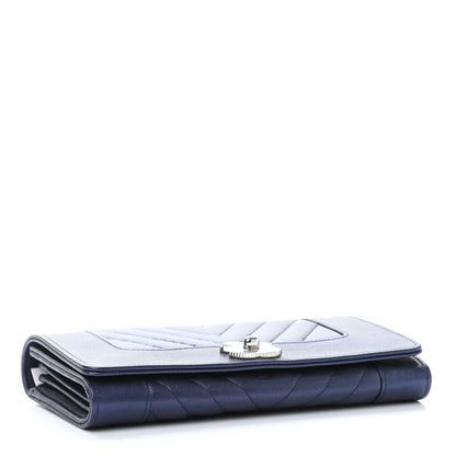 Chanel Sheepskin Chevron Quilted Mademoiselle Vintage Flap Wallet Navy 4 of 9